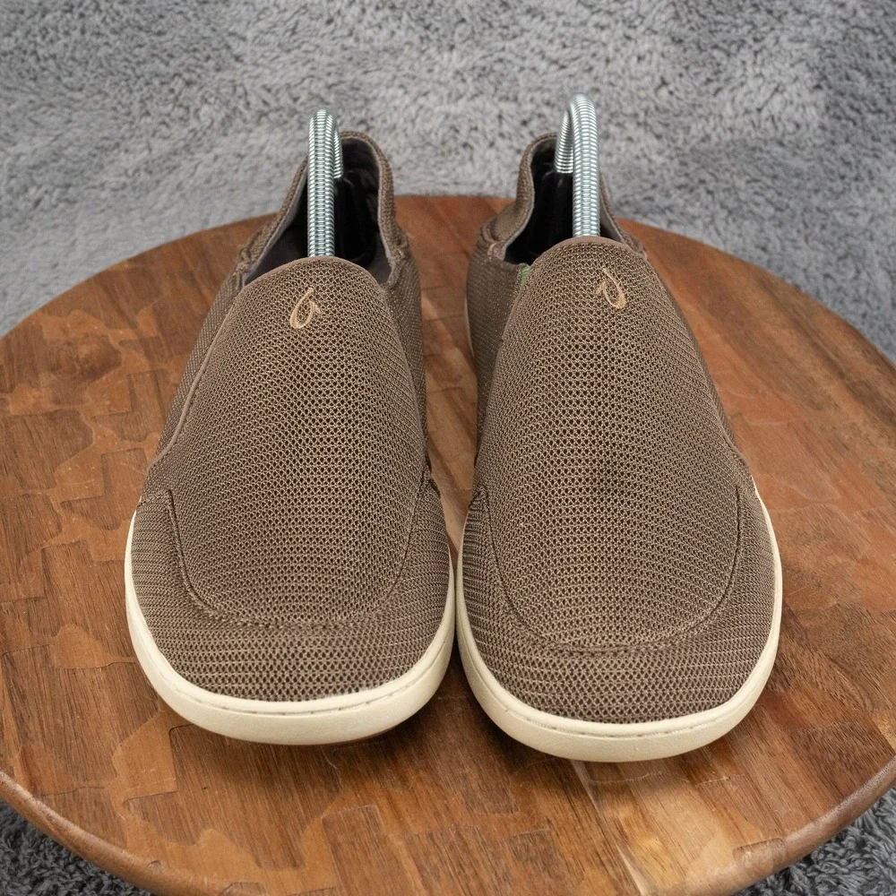 Olukai Nohea Mesh Mens 9 Slip On Loafers Fold Down Heel Slide Brown Green Shoes